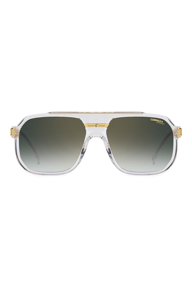 60mm Rectangular Flat Top Sunglasses, Main, color, CRYSTAL GOLD/ GRN SF GDSP AR
