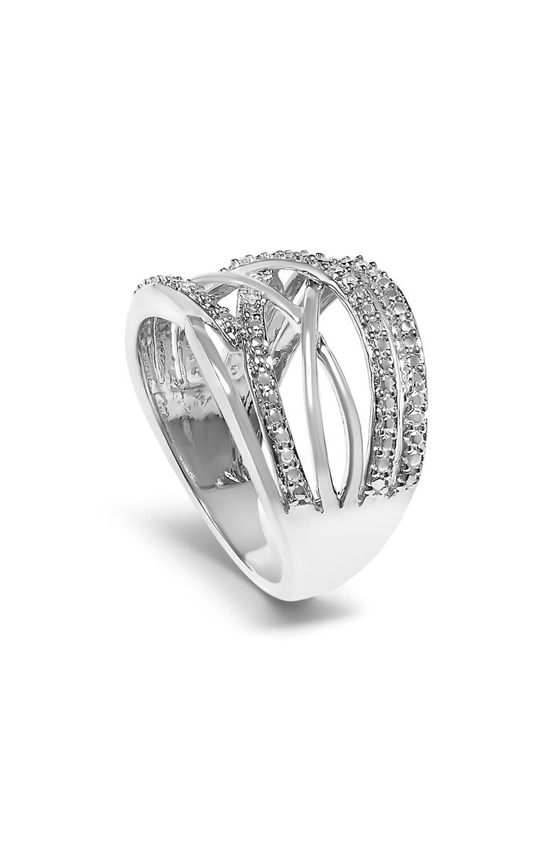 Haus of Brilliance Silver Diamond Accent Crossover Ring, Alternate, color, White