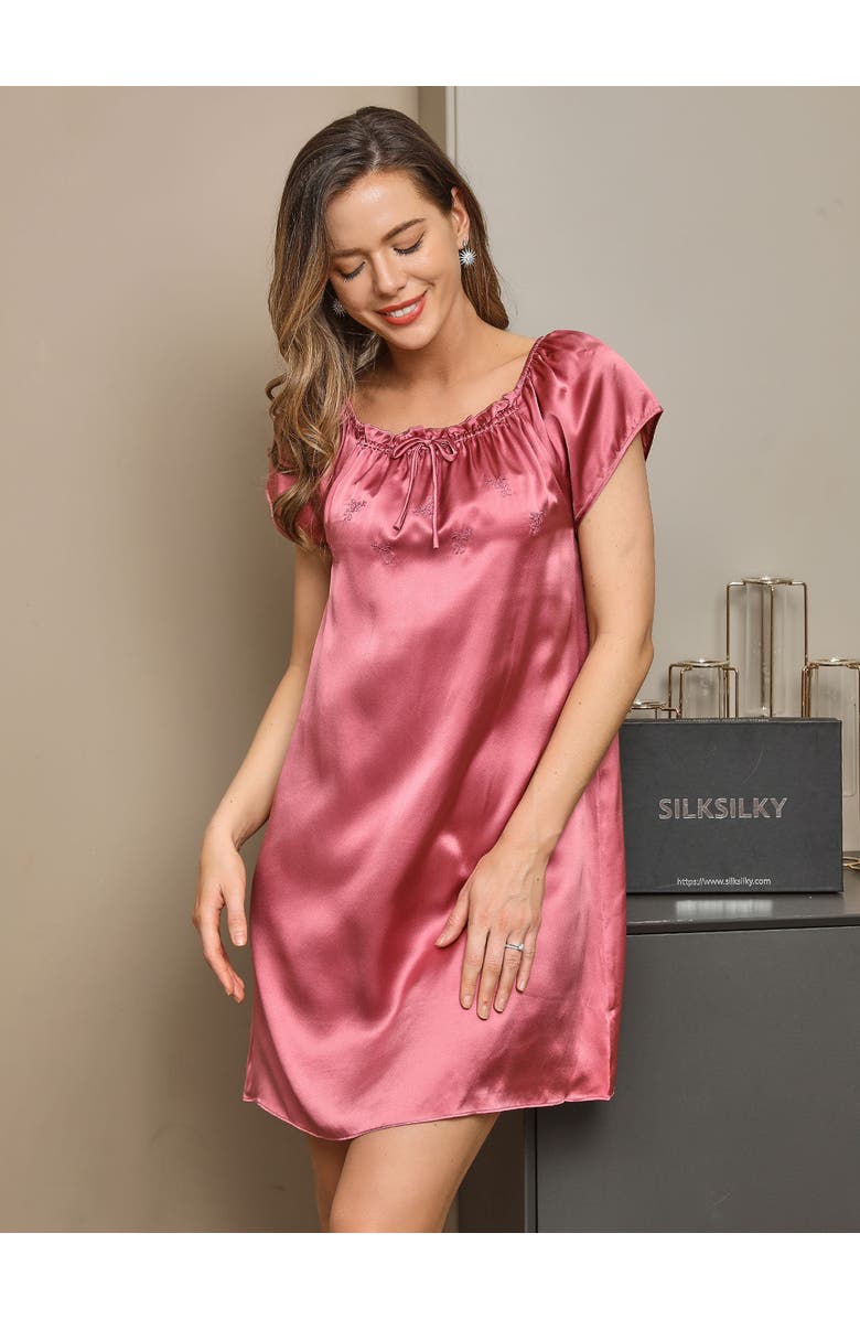 SILKSILKY Pure Silk Cap Sleeve Square Neck Short Nightgown, Alternate, color, 