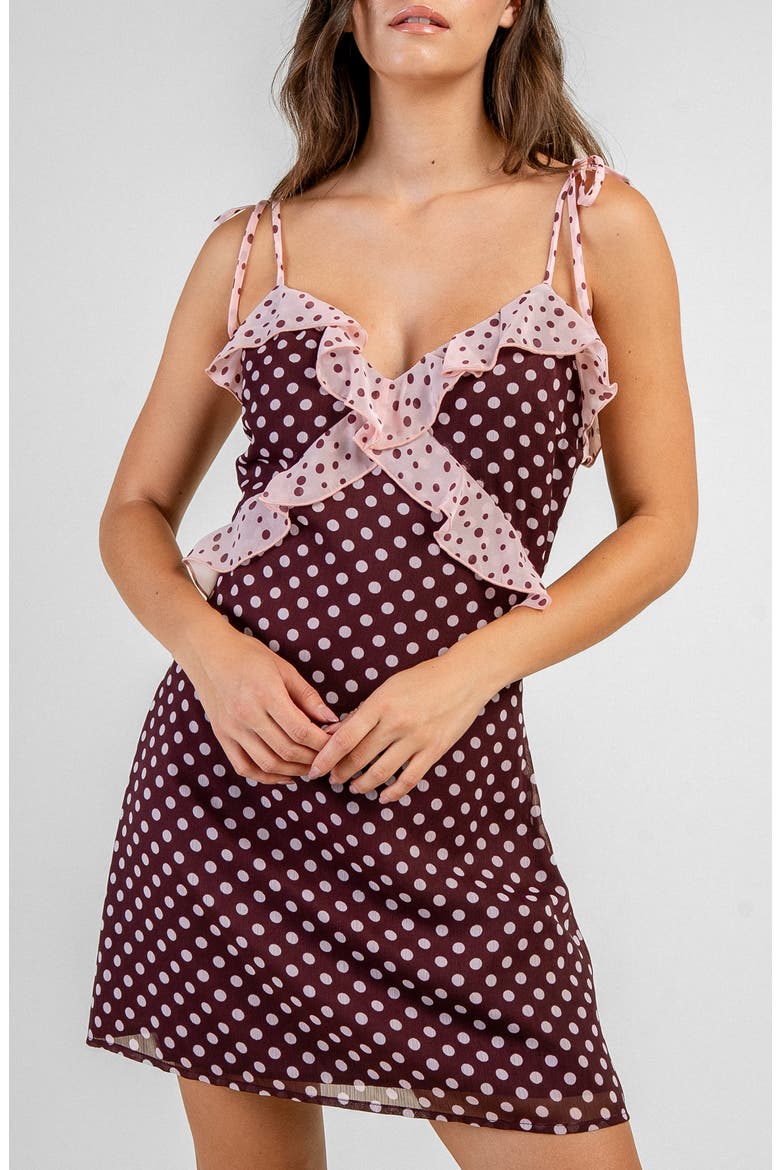 Dot Ruffled Minidress, Alternate, color, BURGUNDY