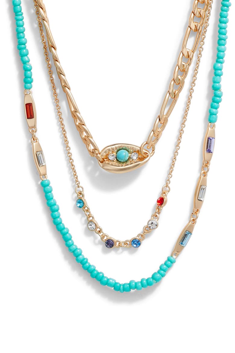 Layered Bead Necklace, Main, color, TURQ- GOLD