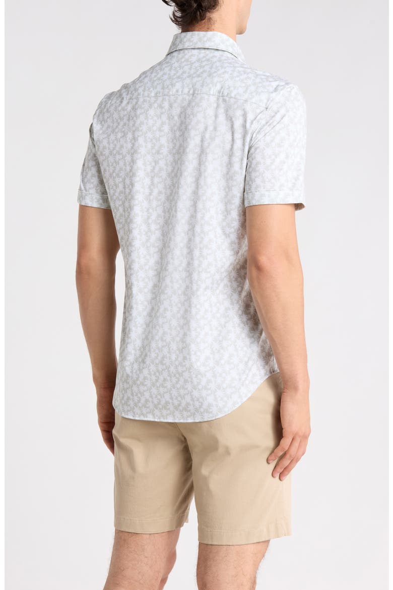 OoohCotton® Palm Tree Print Short Sleeve Button-Up Shirt, Alternate, color, SAND