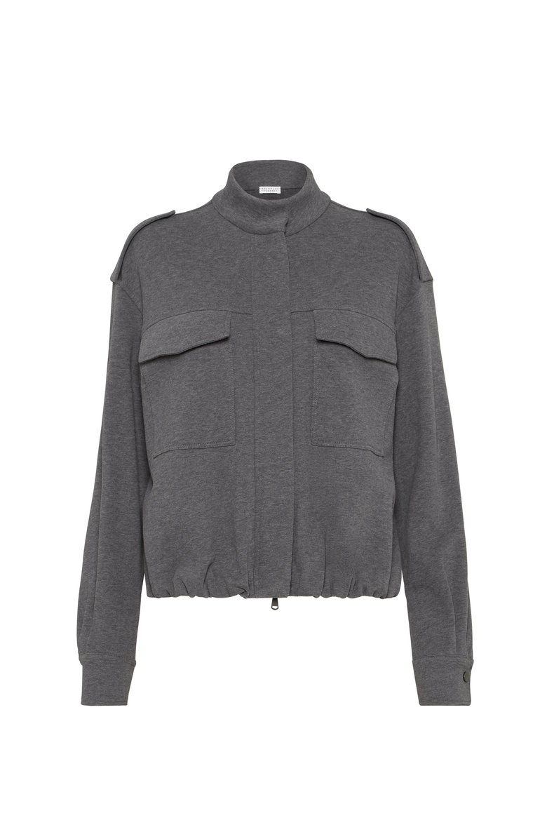 Brunello Cucinelli Smooth French terry cardigan-style top, Main, color, Lead