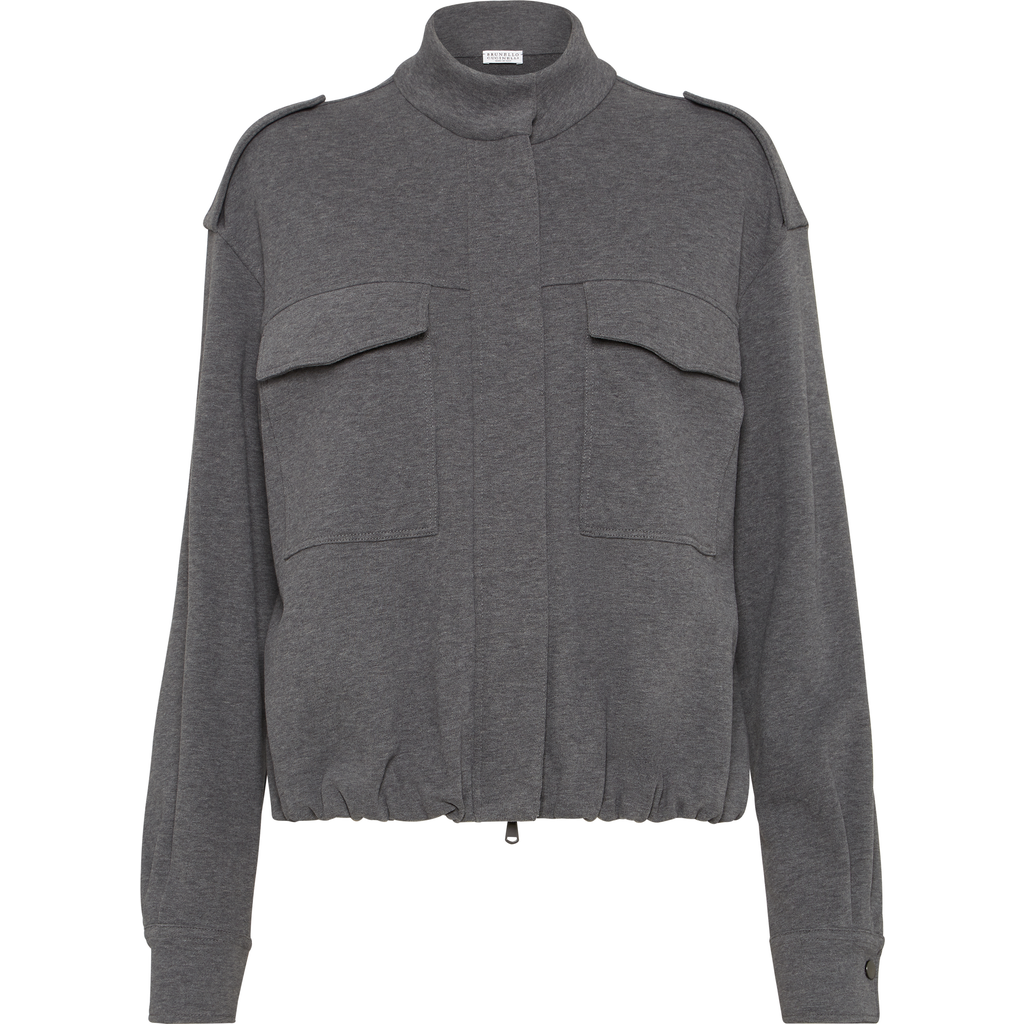 Brunello Cucinelli Smooth French Terry Cardigan-style Top In Gray