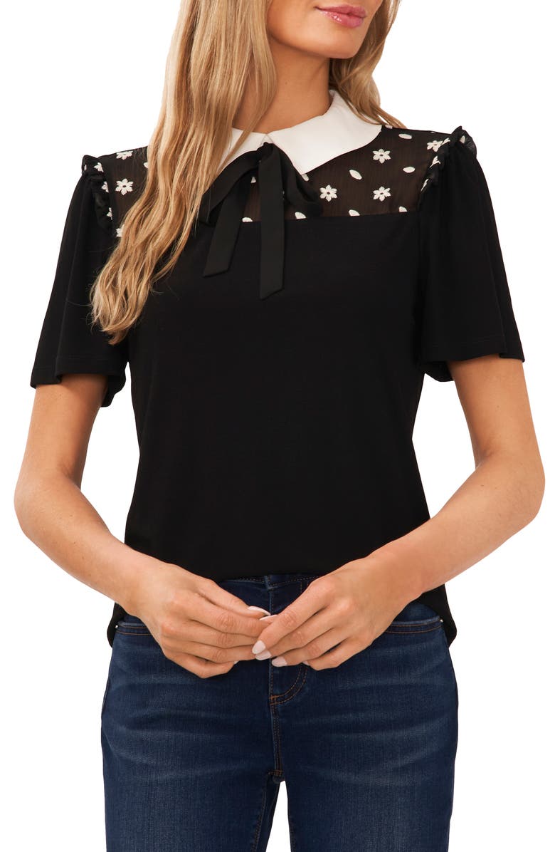 CeCe Mixed Media Collared Top, Main, color, 