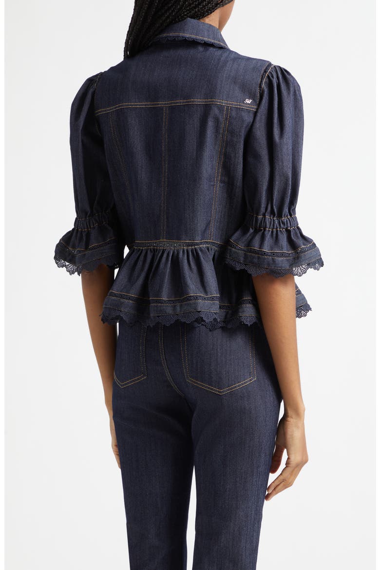 Guipure Lace Trim Peplum Jacket, Alternate, color, INDIGO