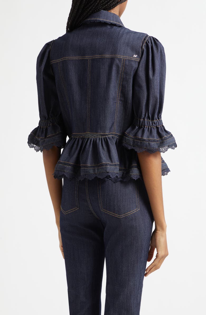Cinq à Sept Guipure Lace Trim Peplum Jacket, Alternate, color, Indigo