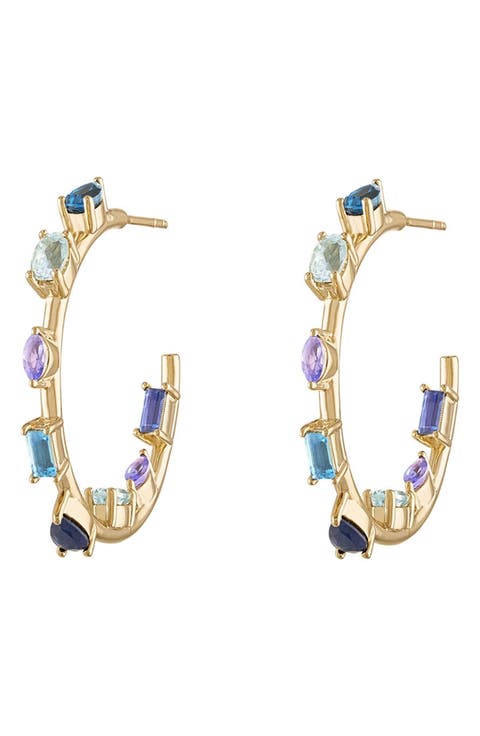 Goddess 14k Gold Sapphire Hoop Earrings