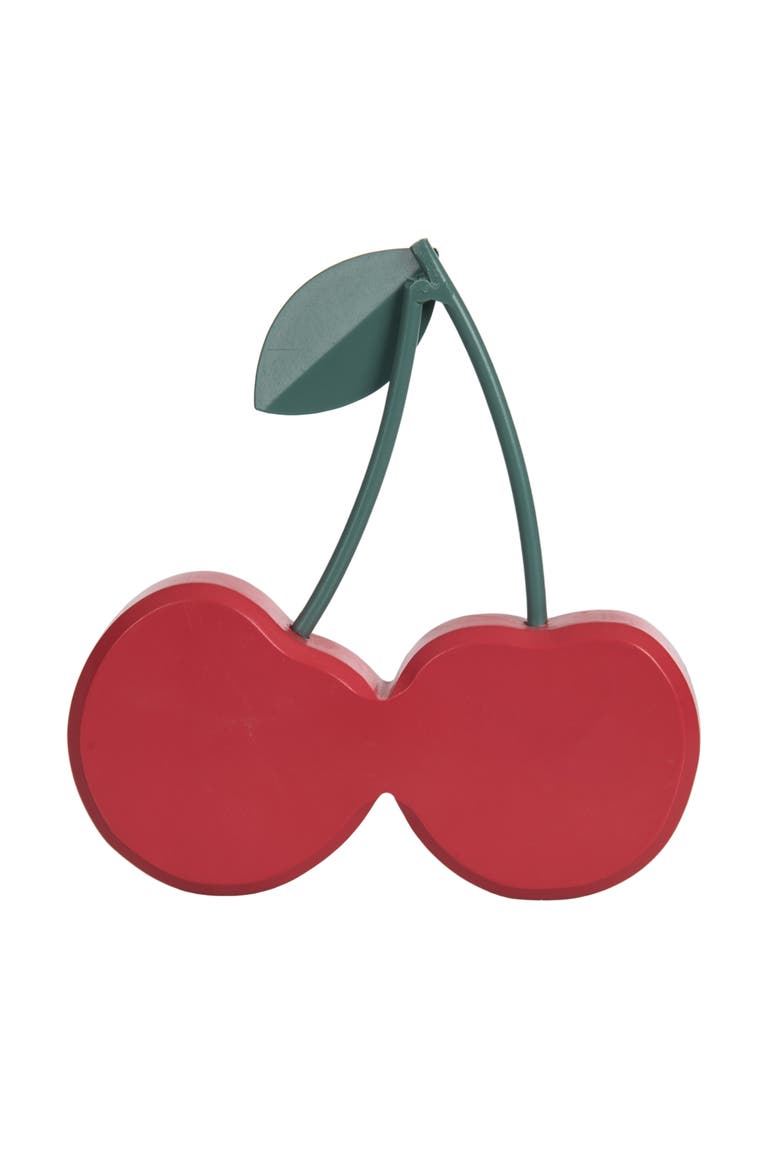 MDF and Metal Cherry Figurine Figural Wood Decorations Red and Green for Spring Home Decor, Alternate, color, Red