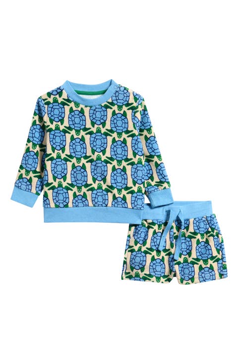 Turtle Print Cotton Blend French Terry Sweatshirt & Shorts Set (Baby)