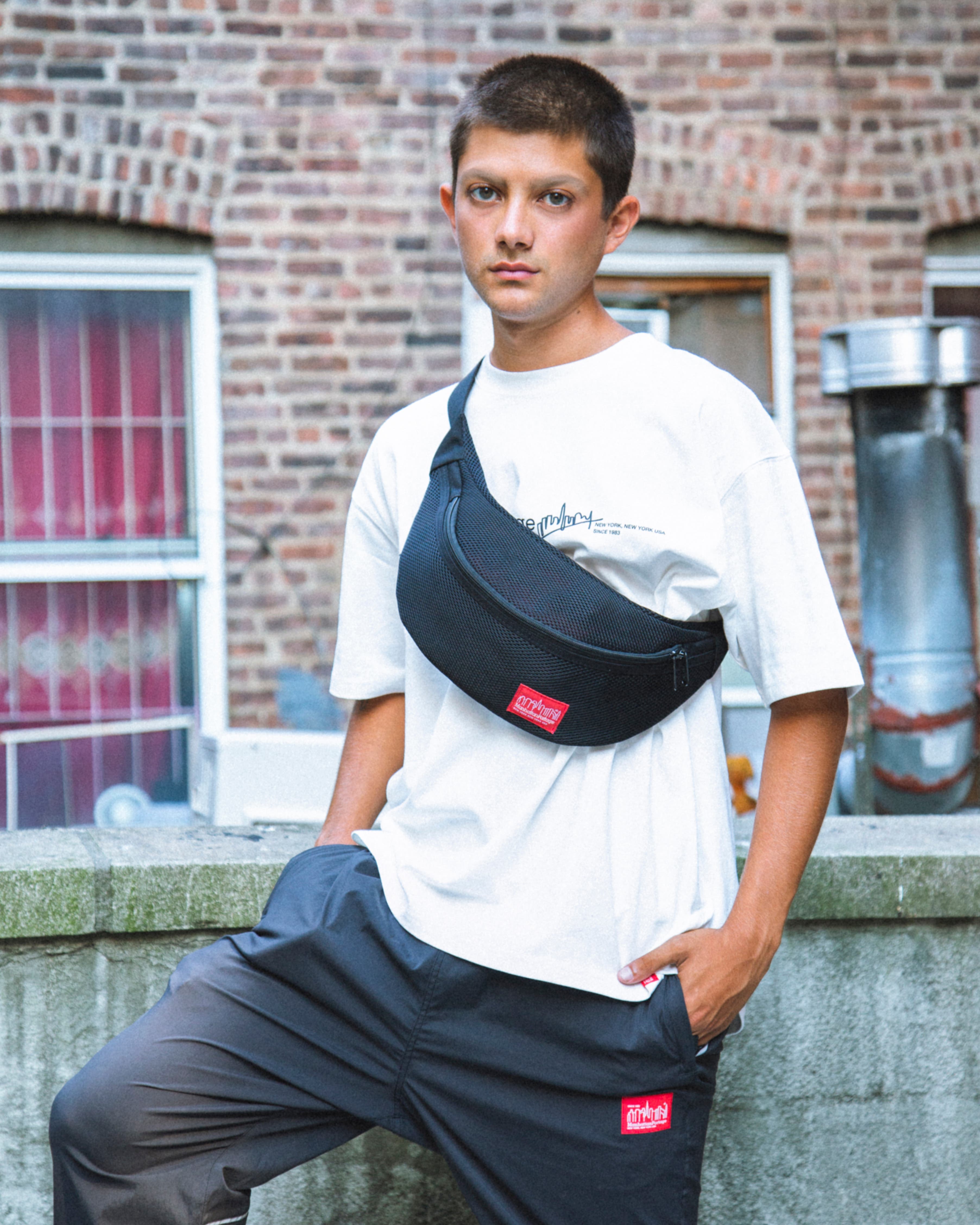 Manhattan Portage Mesh Brooklyn Bridge Belt Bag, Alternate, color, Black