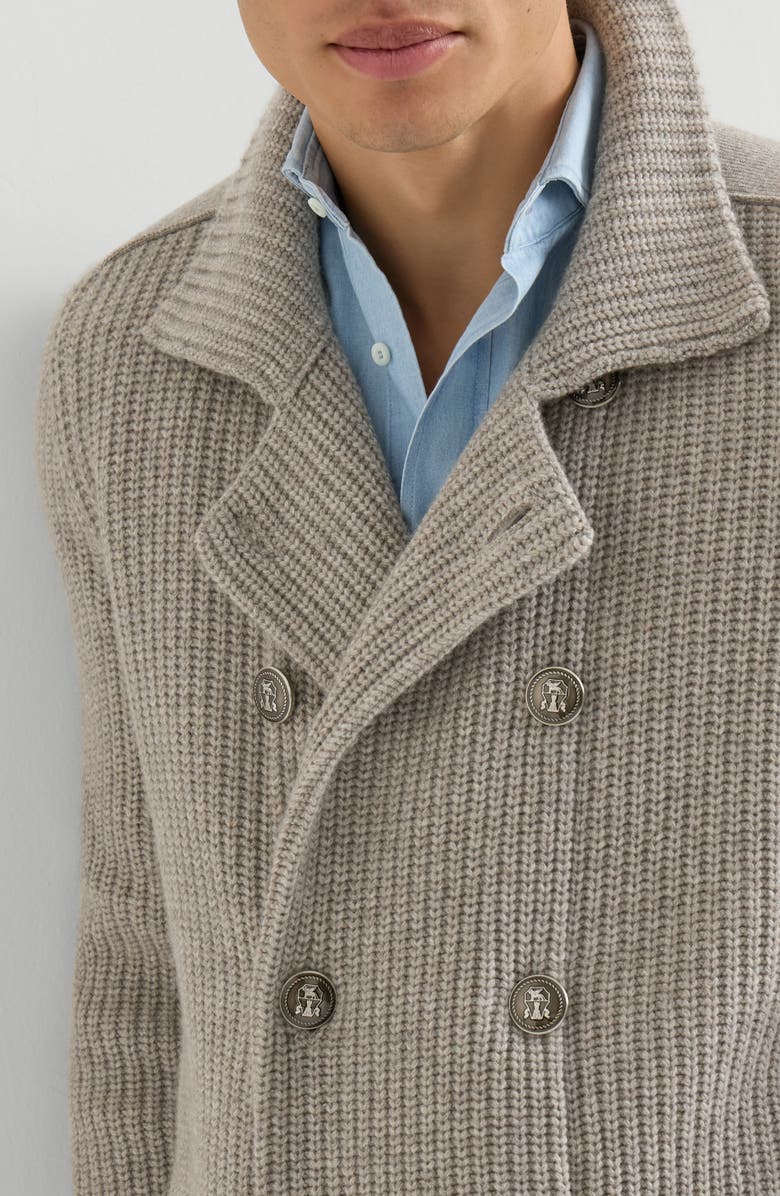 Brunello Cucinelli Cashmere half english rib mariner cardigan, Alternate, color, Light Brown