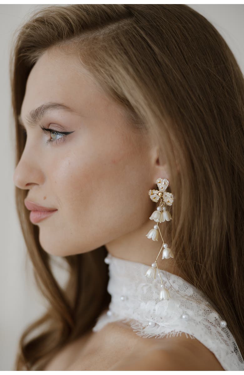 Untamed Petals Soiree Crystal Drop Earrings, Alternate, color, Gold