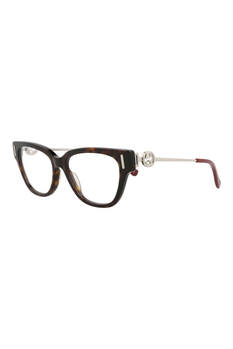 52mm Cat Eye Optical Glasses, Alternate, color, HAVANA SILVER TRANSPARENT