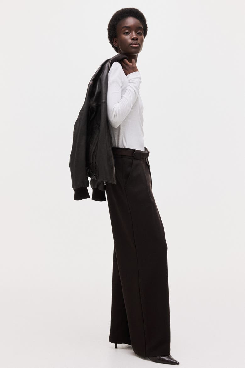 Belted Ponte Di Roma Trousers, Alternate, color, Dark brown
