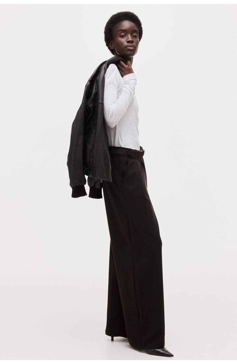 H&M Belted ponte pants, Alternate, color, Dark Brown
