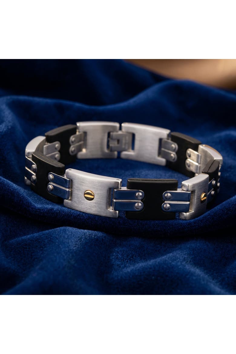 Men's Steel Brushed And Black Two Tone Flexible 12mm Link  8 " Bracelet, Alternate, color, Stainless Steel