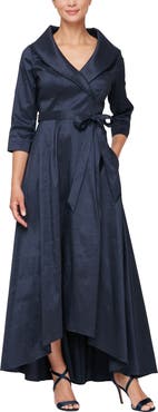 Alex Evenings Portrait Collar Faux Wrap Gown