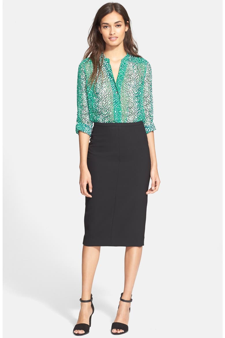'Harlow' Abstract Print Silk Blouse, Main, color, SNAKES HEART GREEN