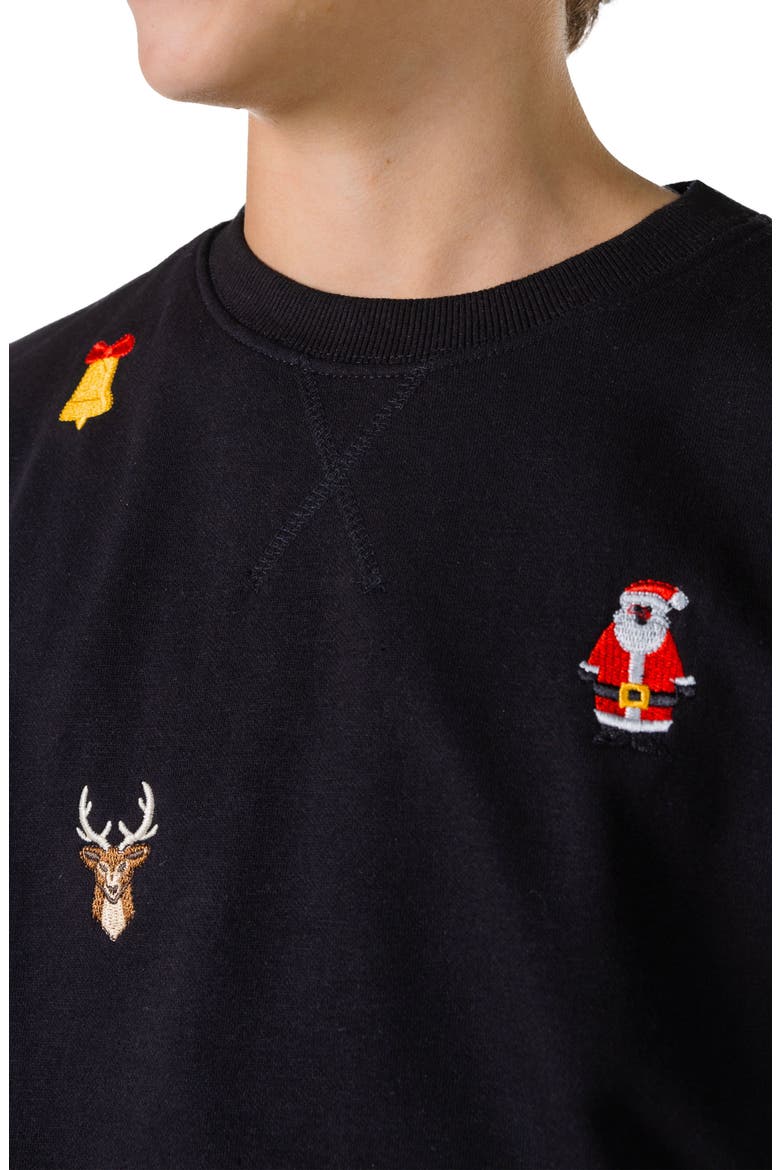 Kids' Deluxe Embroidered X-Mas Icons Sweater, Alternate, color, BLACK
