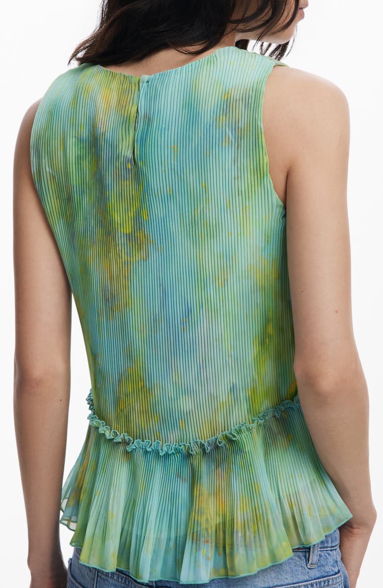 Desigual Pleated Sleeveless Peplum Top, Alternate, color, Water Green