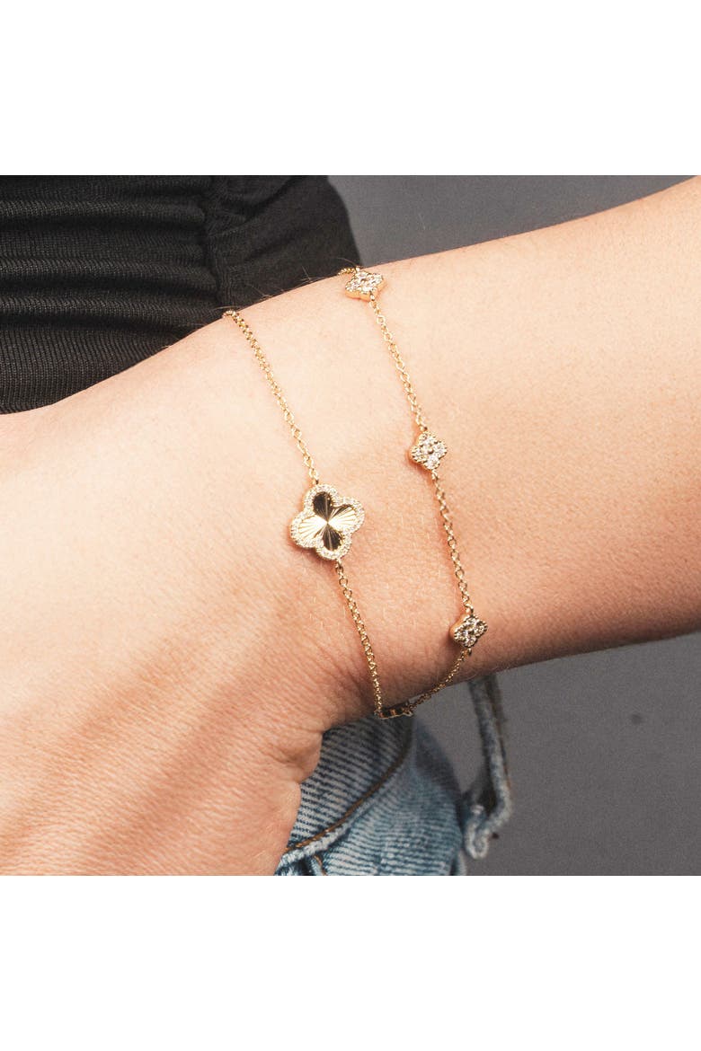 Fluted Gold Diamond Halo Clover Bracelet, Alternate, color, Yellow Gold