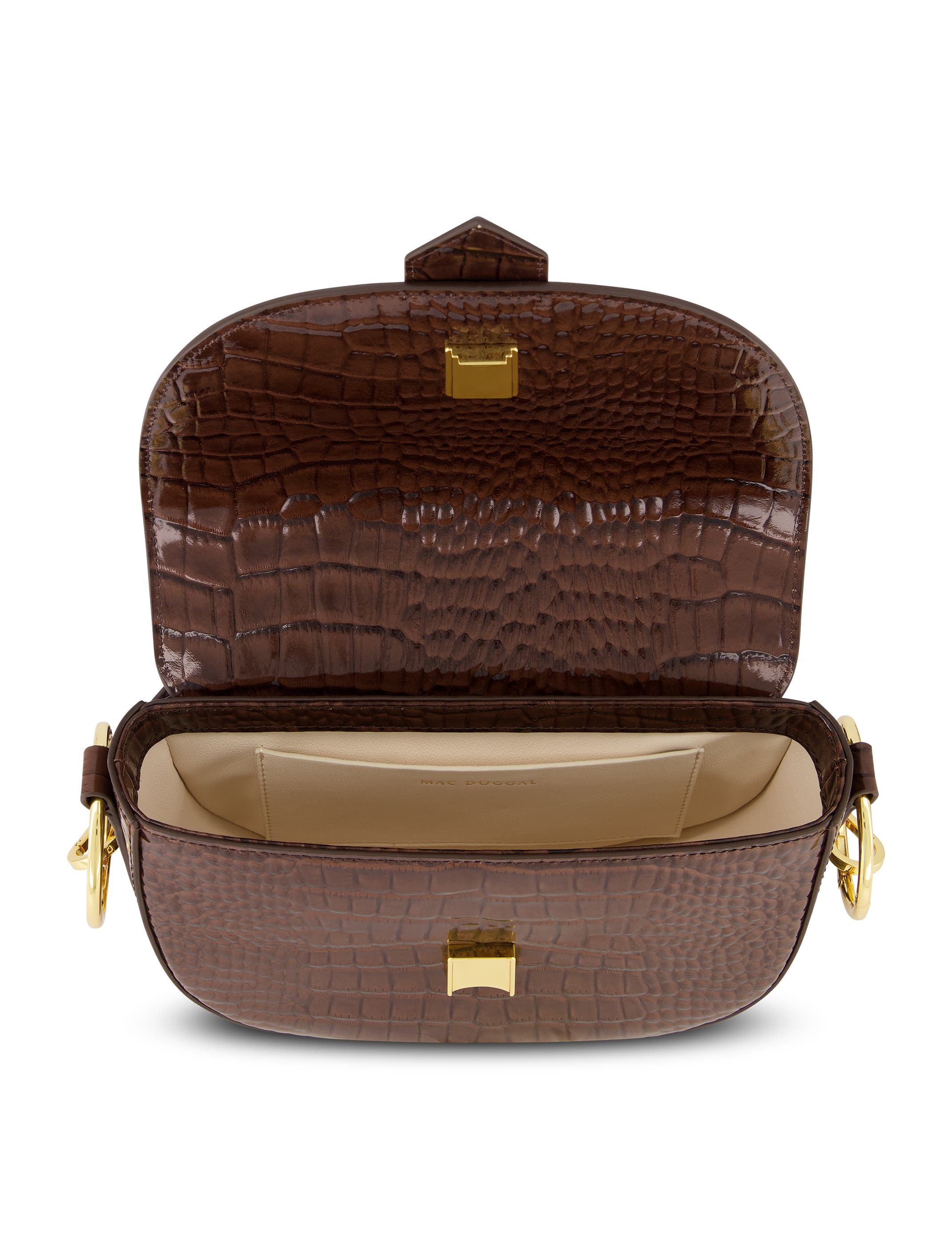 Mac Duggal Crocodile Embossed Leather Gold Hardware Saddle Bag, Alternate, color, 