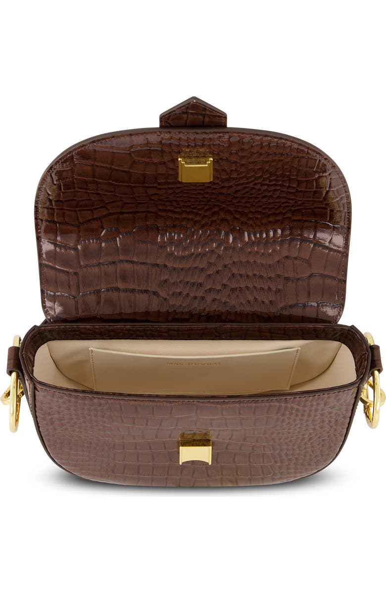 Mac Duggal Crocodile Embossed Leather Gold Hardware Saddle Bag, Alternate, color,