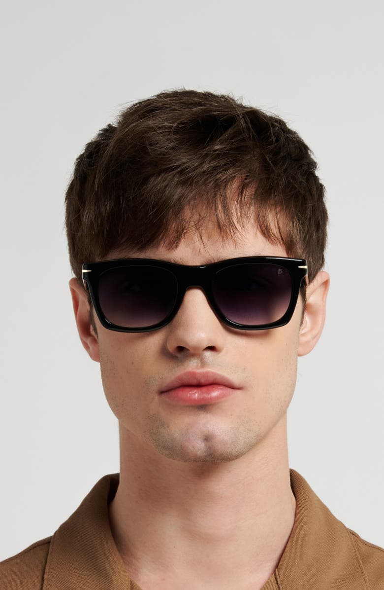 David Beckham Eyewear 53mm Rectangular Sunglasses, Alternate, color, Black/ Dark Blue Sf