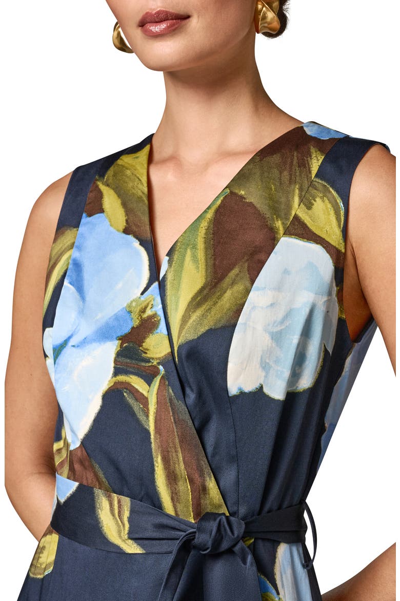 Floral Print Faux Wrap Sleeveless Dress, Alternate, color, NIGHTFLL M