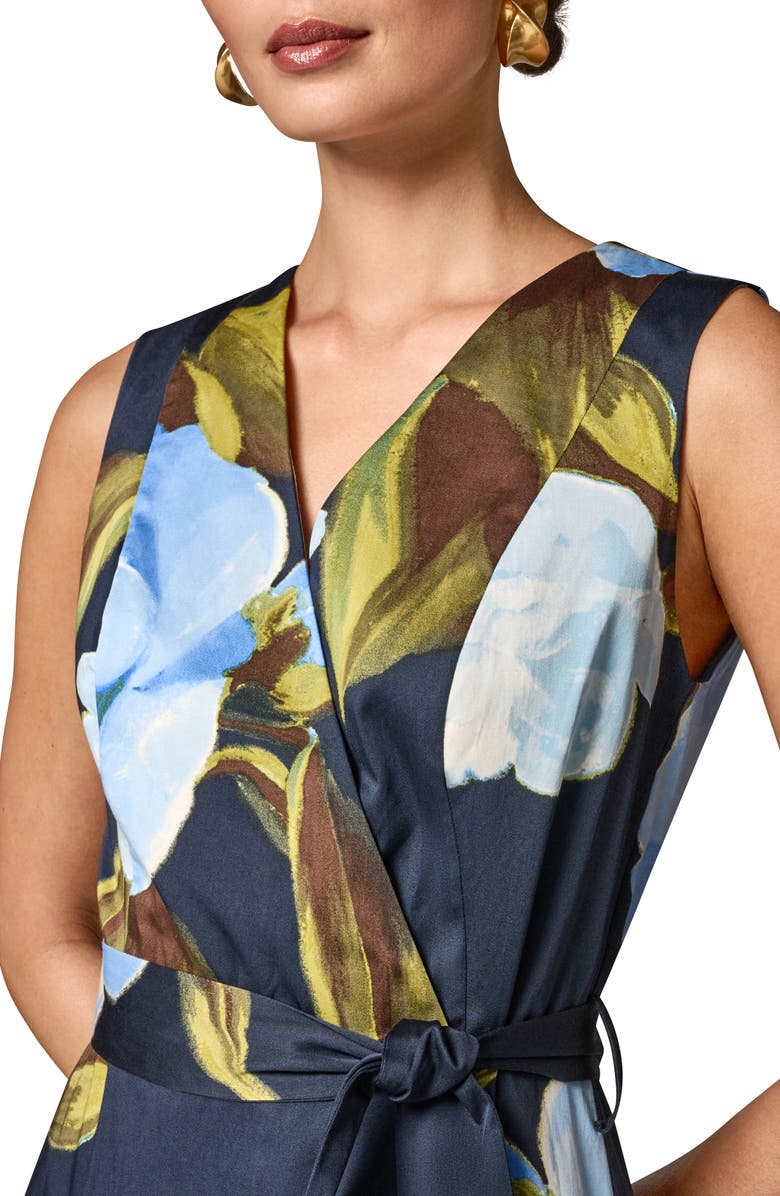 Donna Karan New York Floral Print Faux Wrap Sleeveless Dress, Alternate, color, Nightfll M