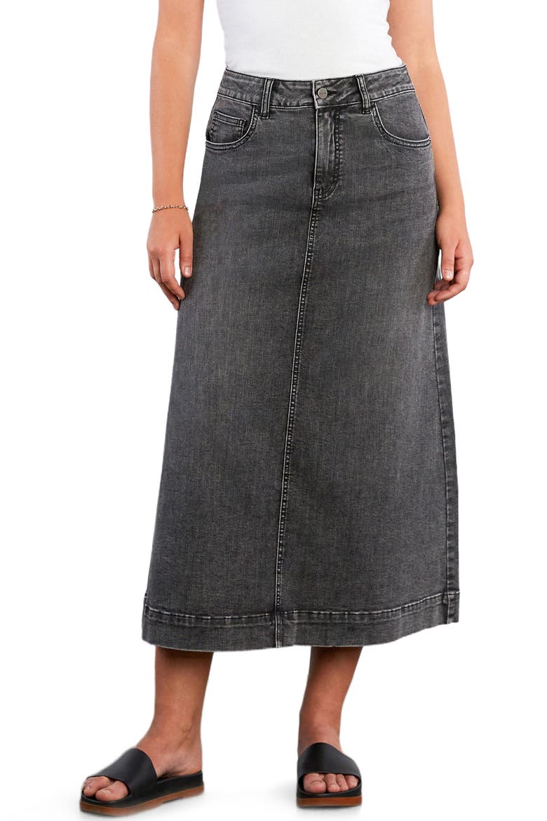 Upper East Side Denim Maxi Skirt, Main, color, ALMOST BLACK