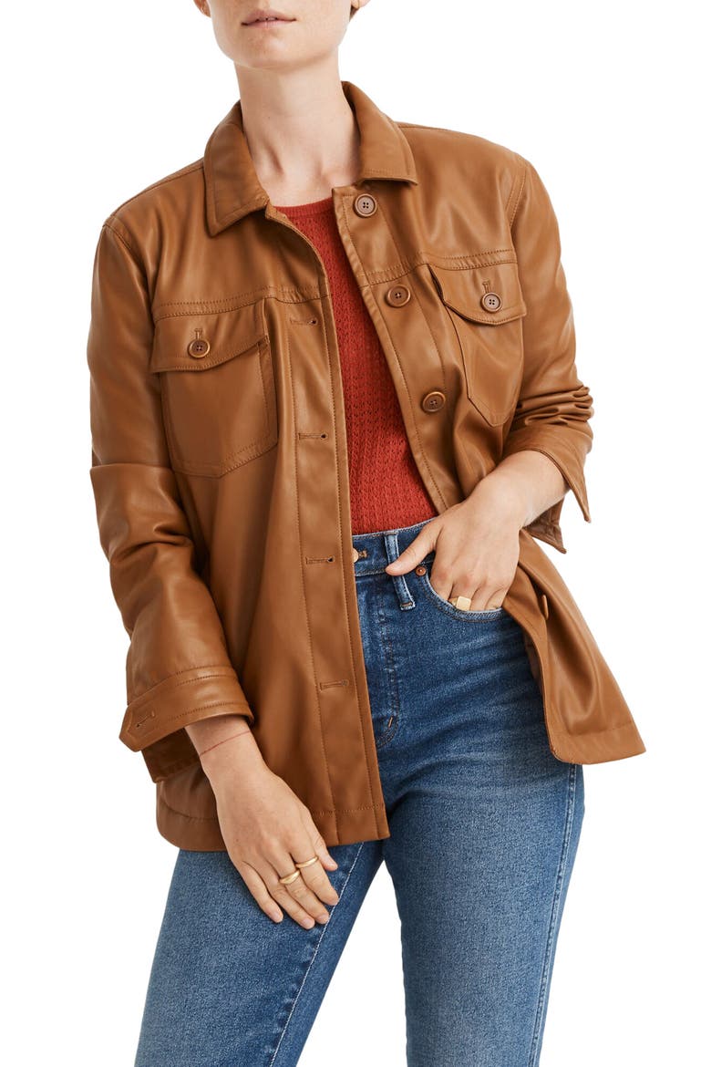 Faux Leather Chore Jacket, Main, color, DRIED CEDAR