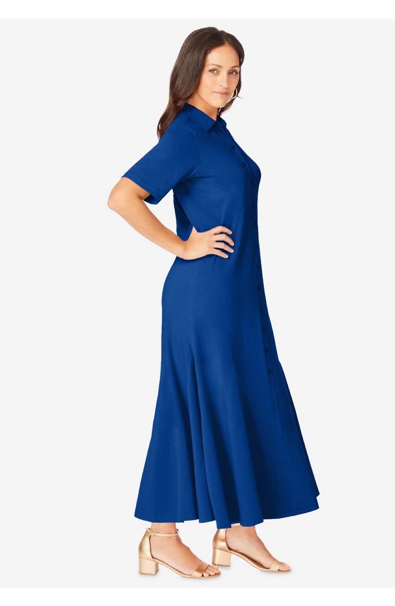 Jessica London Stretch Cotton Button Front Maxi Dress, Alternate, color, Dark Sapphire
