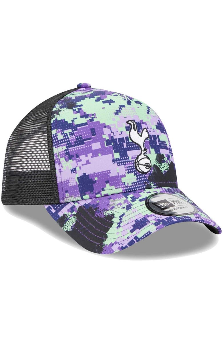 New Era Men's New Era Tottenham Hotspur Black Glitch All Over Print E-Frame Trucker Adjustable Hat, Alternate, color, Black