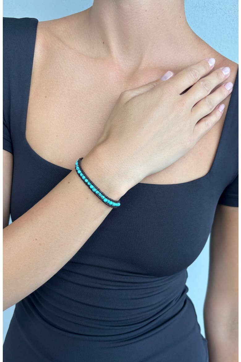 Turquoise Bead Leather Wrap Bracelet, Alternate, color, BLUE