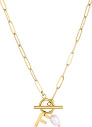 Adornia 18K Gold Plated Pearl & Initial Toggle Pendant Necklace