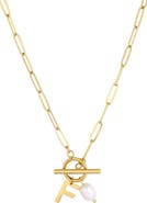 Adornia 18K Gold Plated Pearl & Initial Toggle Pendant Necklace