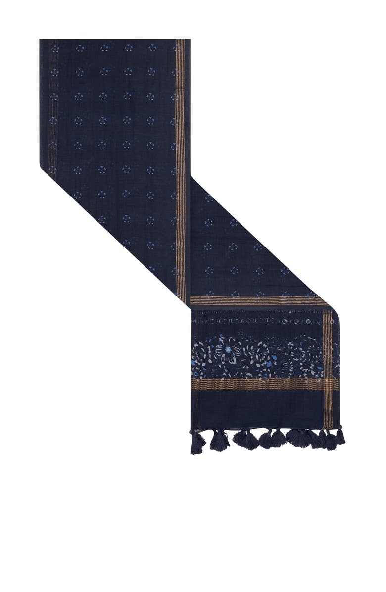 GERARD DAREL Daphne Floral Tassel Trim Scarf, Alternate, color, Navy Blue
