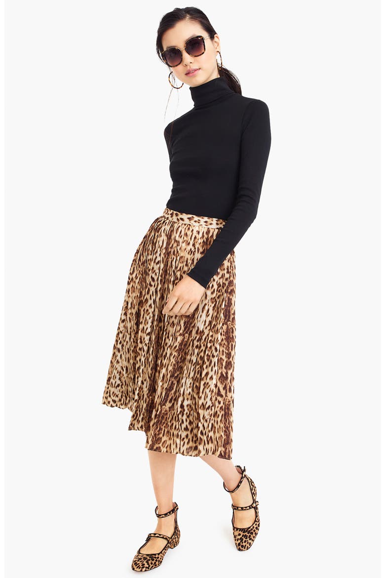 Leopard Print Pleated Midi Skirt, Alternate, color, LEOPARD