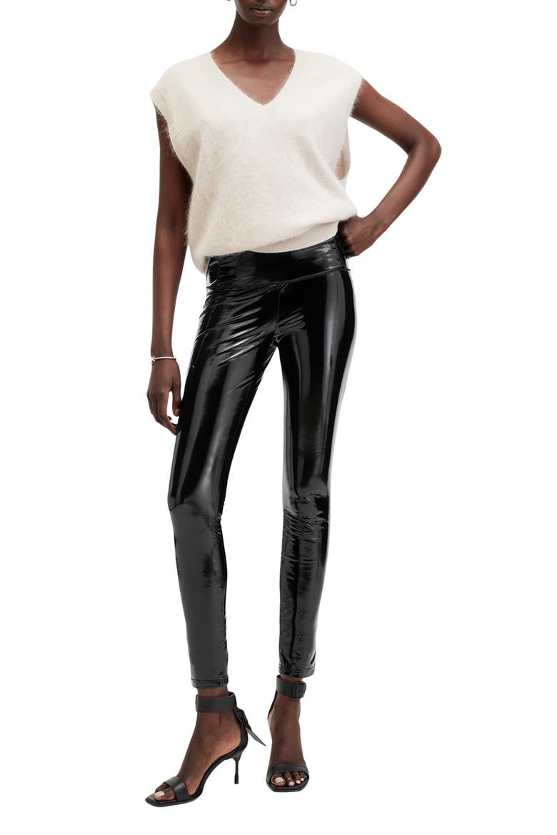 Cora Shine Patent Faux Leather Leggings, Alternate, color, BLACK