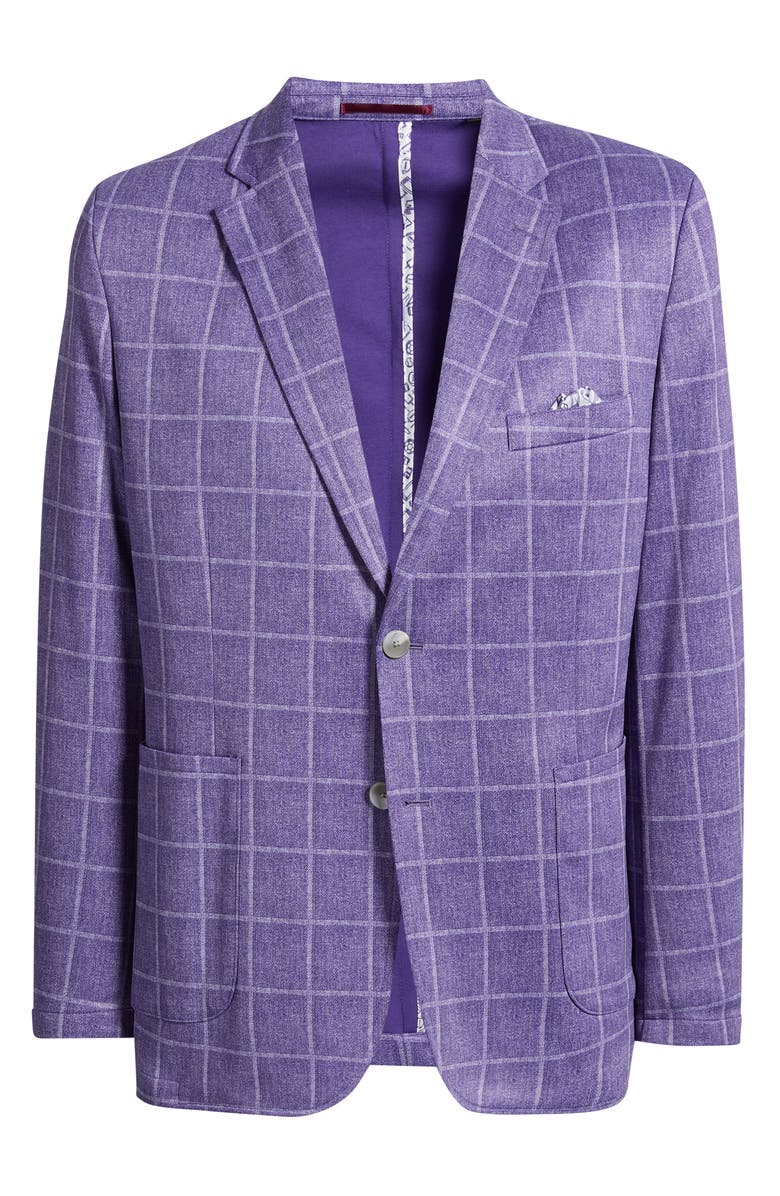 Johnston & Murphy Game Day XC Flex<sup>®</sup> Pinnacle Purple Windowpane Check Knit Sport Coat, Main, color, Purple Plaid