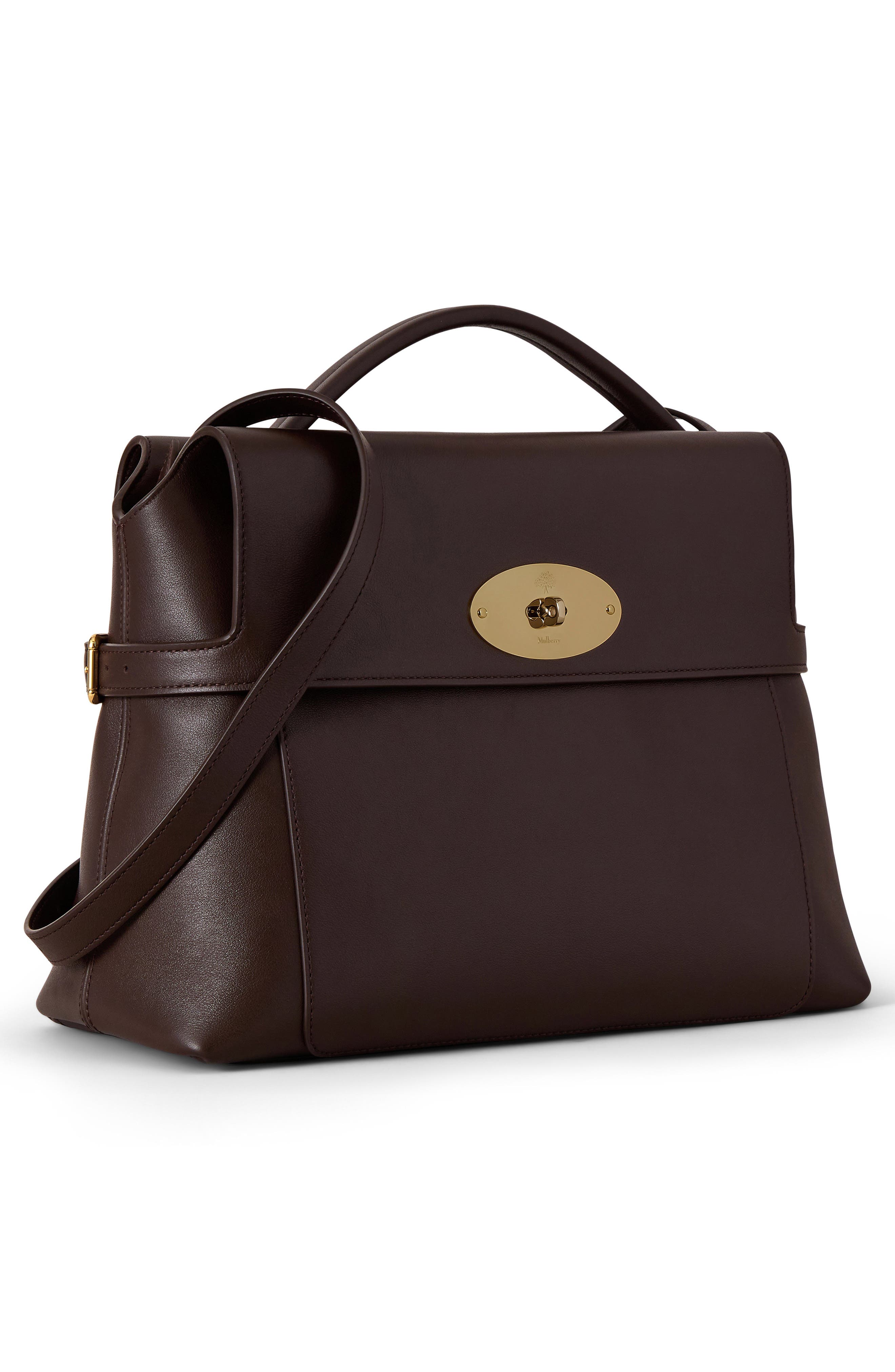 Stevie Leather Top Handle Bag, Alternate, color, EBONY