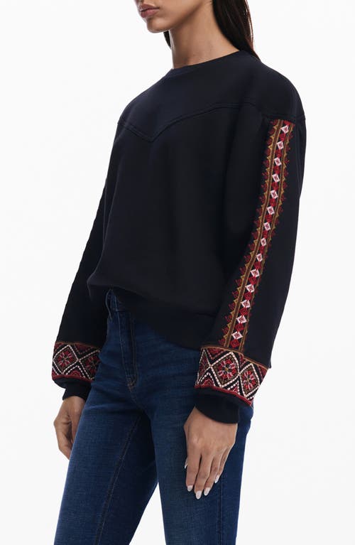 Desigual Embroidered Sleeve Sweatshirt In Black