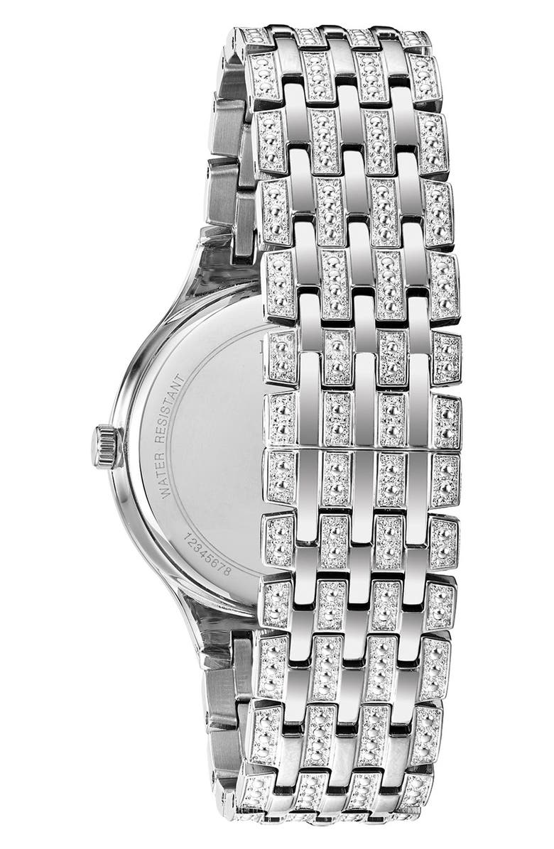 BULOVA Swarovski Crystal Pavé Three-Hand Quartz Bracelet Watch, 40mm, Alternate, color, 