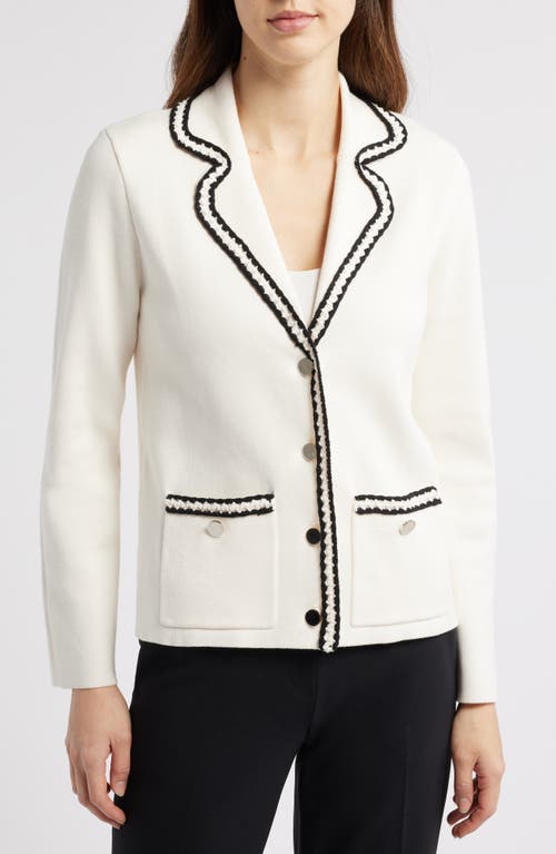 Anne Klein Notch Collar Braided Trim Blazer In White Dove