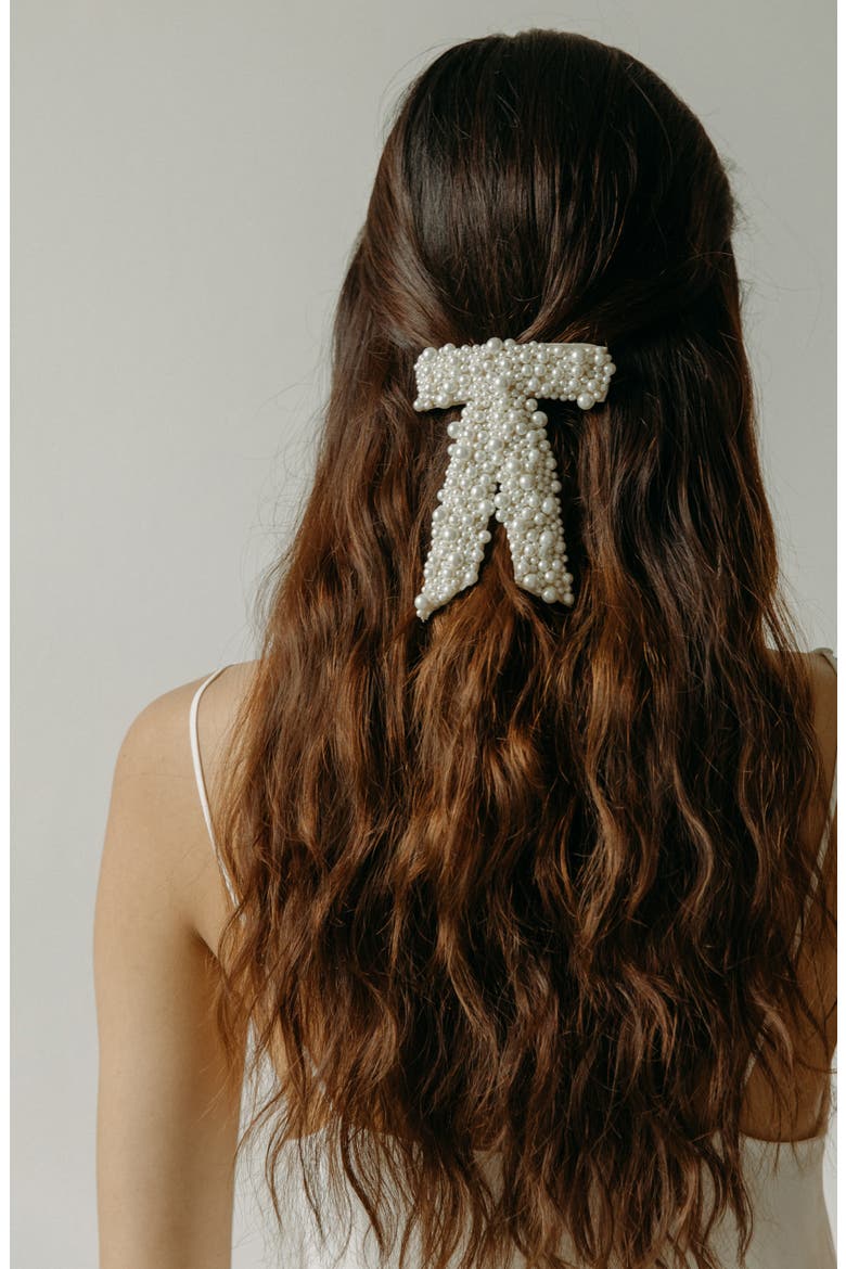 Donna Faux Pearl Bow Barrette, Alternate, color, PEARL