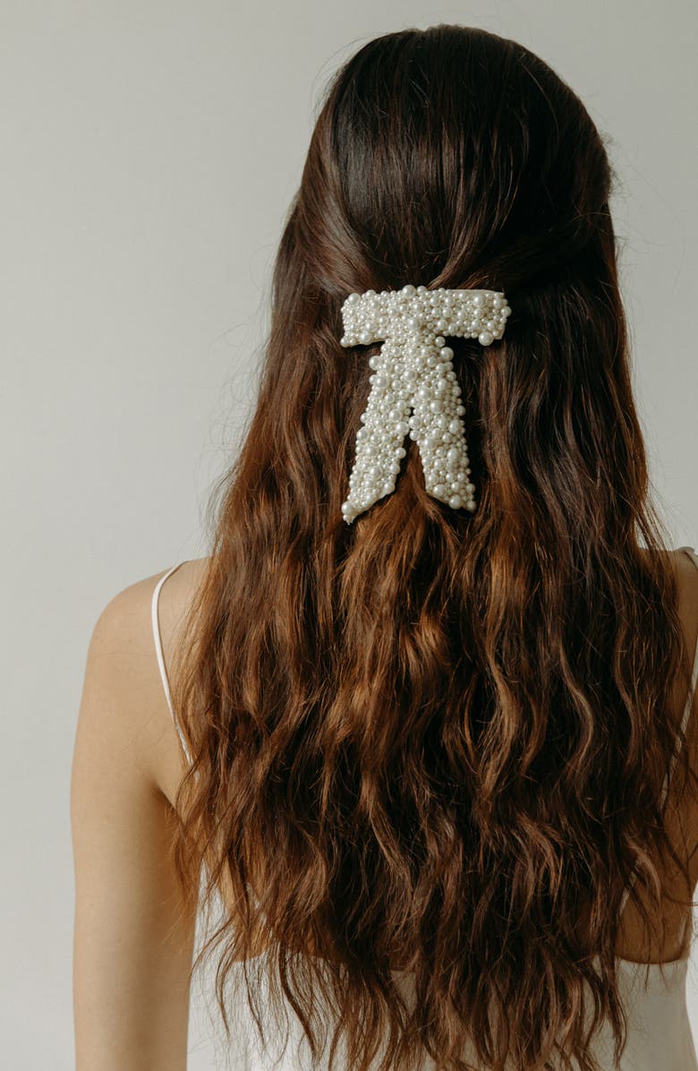 Jennifer Behr Donna Faux Pearl Bow Barrette, Alternate, color, Pearl