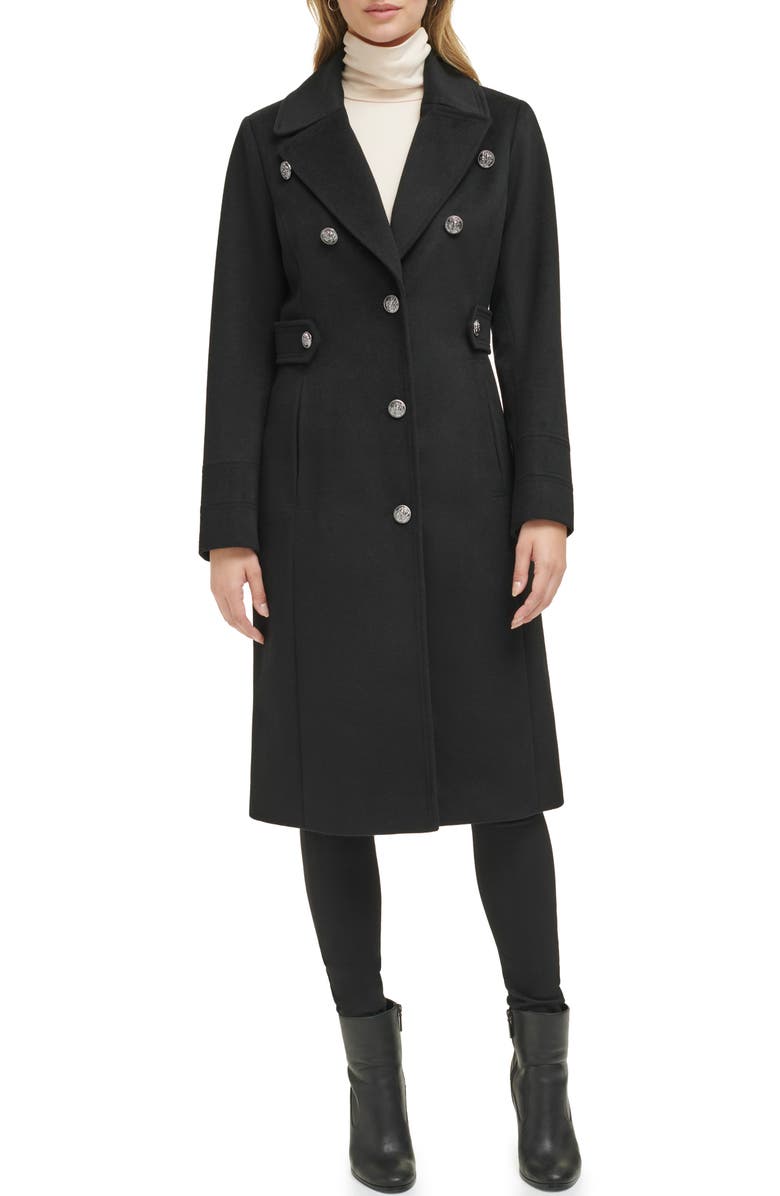 Kenneth Cole New York Notch Lapel Military Coat, Main, color, Black