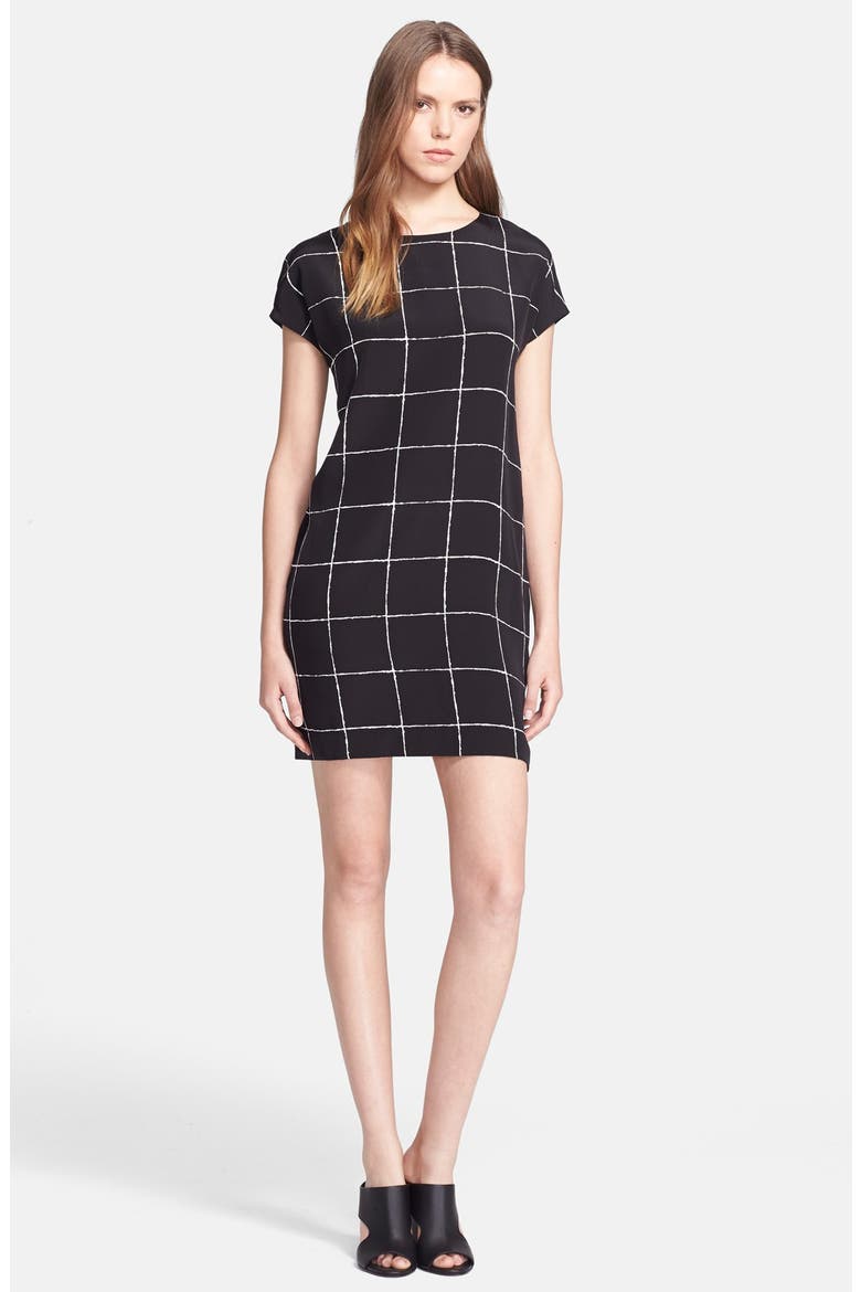 Windowpane Shift Dress, Main, color, BLACK/ OFF WHITE